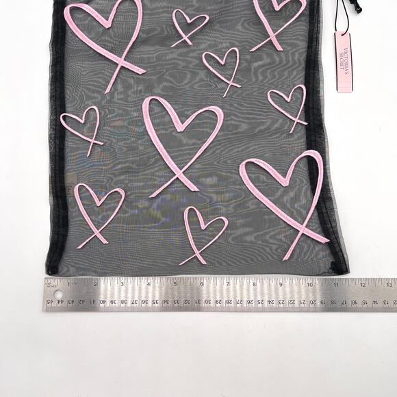 VICTORIAS SECRET Lingerie Sheer Black Pink Heart Drawstring Bag Pouch X2 NEW - Picture 7 of 9